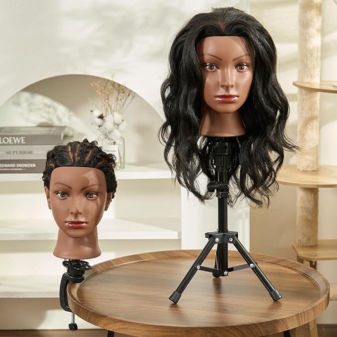 20-22 Inch Mannequin Head Human Hair with Stand,100% Real Human Hair Mannequin Head for Braiding,Cosmetology Manikin Doll Head for Styling with Table Clamp Hair Braiding Set(Brown)