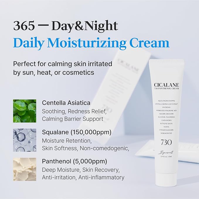 BYNEWCELL Cica Face Moisturizer with Pro-Vitamin B5 – Daily Hydrating Cream for Dry and Delicate Skin – With Panthenol, Squalane & Glycerin – Lightweight Skin Barrier Support, Day & Night, 2.2 Fl Oz.