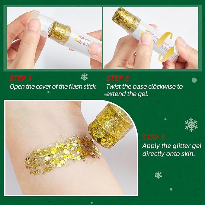 Red White Gold Glitter Makeup,Sparkling Neon Outfit Party Holographic Sequins Paint Mardi Gras Accessories Face and Hair Glitter Gel Makeup.