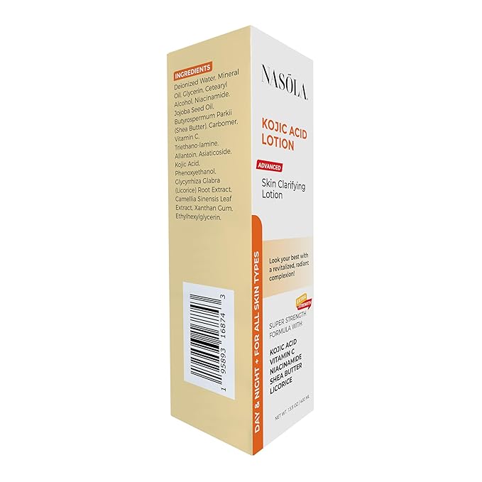 Nasola Kojic Acid Lotion Natural Skin Clarifying for Face & Body with Vitamin C, Niacinamide, Shea Butter, Licorice & Green Tea for Complexion Revitalization, Women & Men