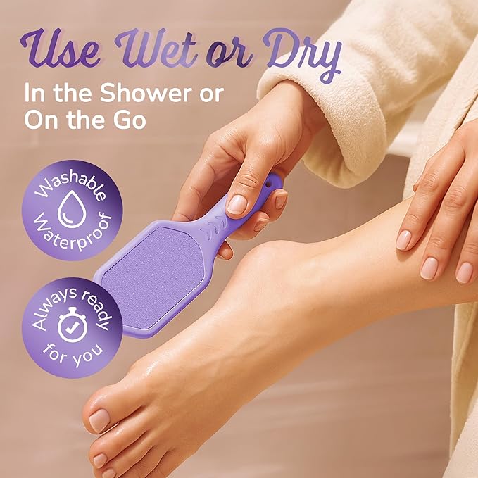 Nano Glass Foot File - Silicone Foot Callus Remover for Feet and Cracked Heels - Heel Scraper for Dead Skin - Ergonomic Foot Scrubber & Exfoliator for Shower with Non-Slip Grip - Purple