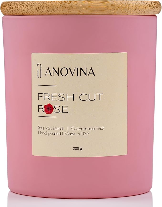 Anovina Rose Scented Candle – Long-Lasting Soy Wax Blend, – Non-Toxic Floral Candle for Home Décor & Relaxation – Aesthetic Gift for Women