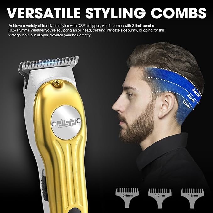 DSP Beard Trimmer for Men, Cordless Hair Clipper Shavers, Facial Hair Trimmer for Beard & Mustache Trimming, Professional Haircut Kit for Men Rechargeable LED Display (Gold)