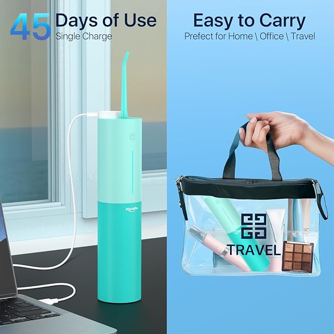 Powerful Cordless Water Flosser for Healthy Gums Rechargeable Dental Oral Irrigator for Daily Cleaning of Sensitive Gums, Orthodontic Braces or Tonsils to Help Prevent Infections and Bad Breath(Blue)