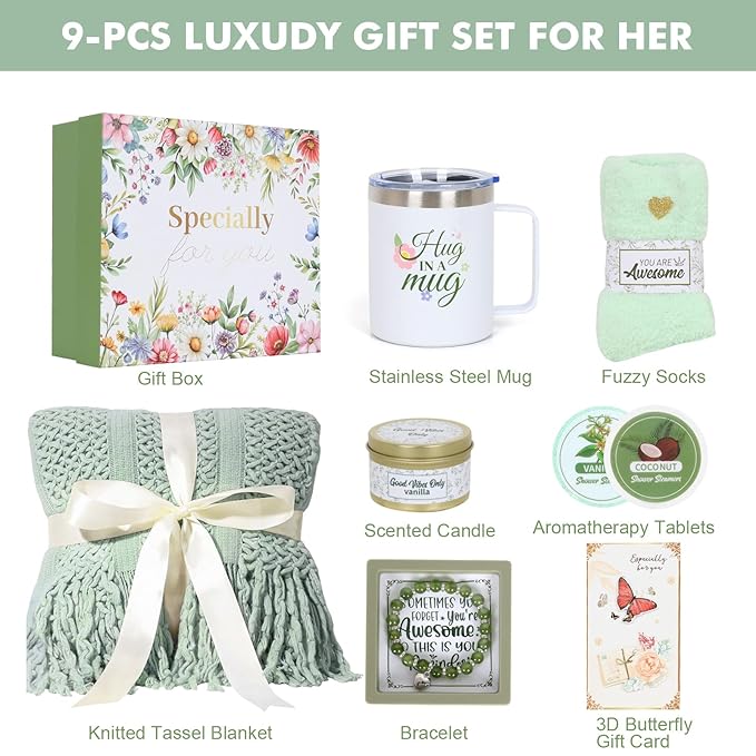 Valentines Day Gifts for Her - Spa & Self Care Gift Basket for Women, Wife, Girlfriend - Romantic Pampering Box for Relaxation, Birthday, Thinking of You