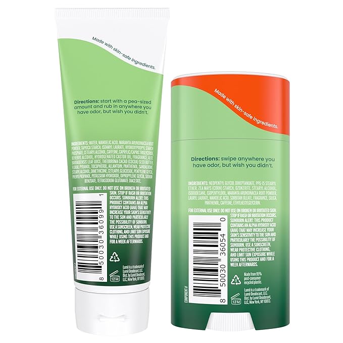 Lume Whole Body Deodorant - Invisible Cream Tube and Solid Stick - 72 Hour Odor Control - Aluminum Free, Baking Soda Free, Skin Loving - 3.0 Ounce Tube and 2.6 Ounce Solid Stick Bundle (Fresh Alpine)