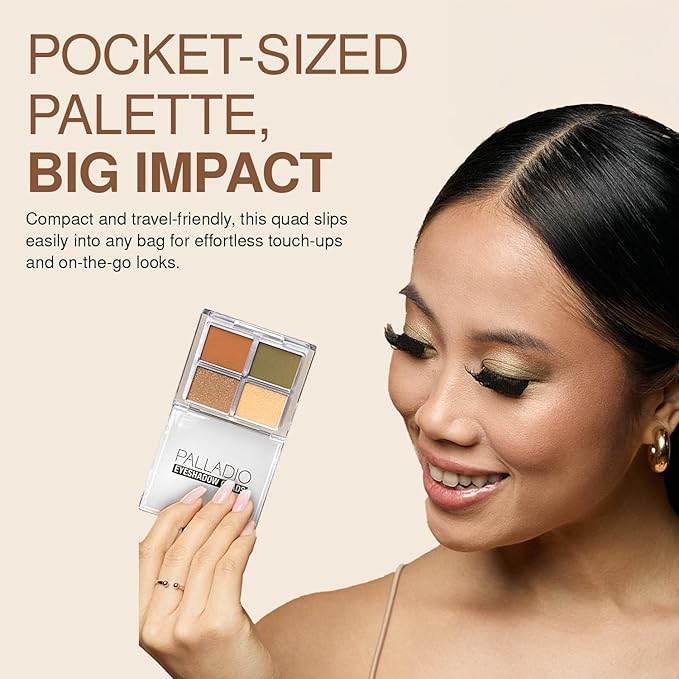 Palladio Eyeshadow Quads, Velvety Pigmented Blendable Matte, Metallic & Shimmer Finishes, Creamy Formula, Four Way Quad Eye Shadow Palette, Talc-Free (Honey Pie)