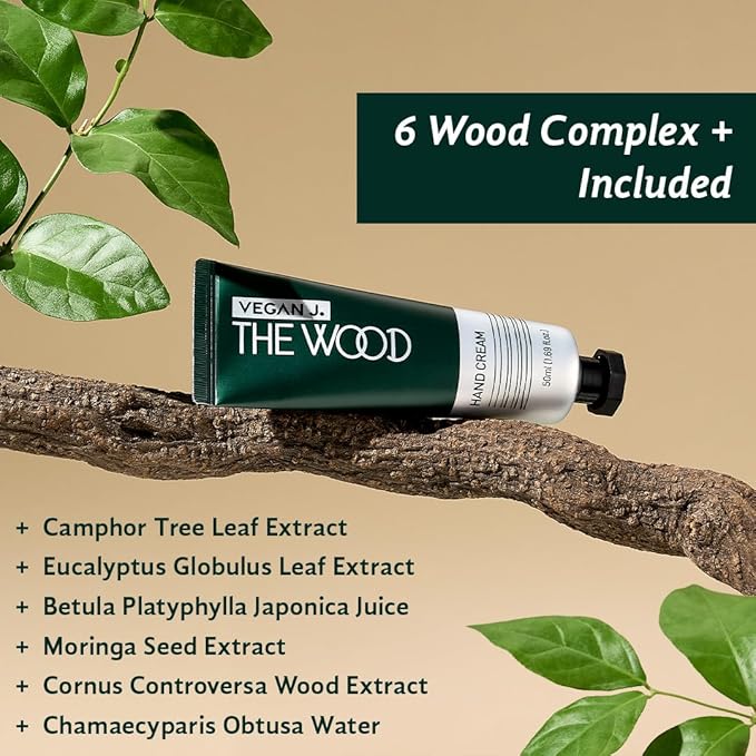 Vegan J. The Wood Hand Cream | Deep Hydration with Shea Butter | Fast-Absorbing, Non-Sticky, Vegan & Cruelty-Free Hand Care with Woody Amber Green Scent (1.69 fl.oz.)
