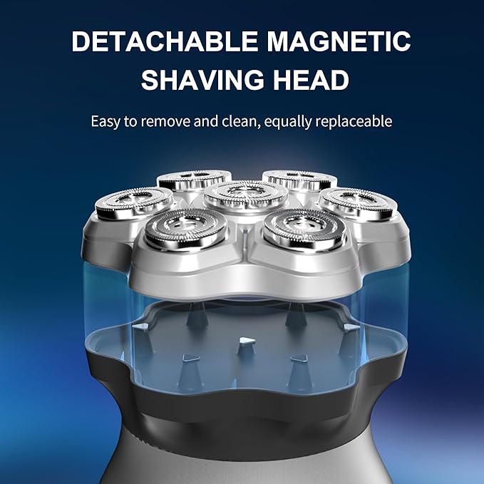 Head shavers for Bald Men,Upgraded 7D Bald Head Electric Razors,-IPX6 Waterproof Dry Wet Rotary Shavers/Razor for Balder with an Extra agnetic Head（White）