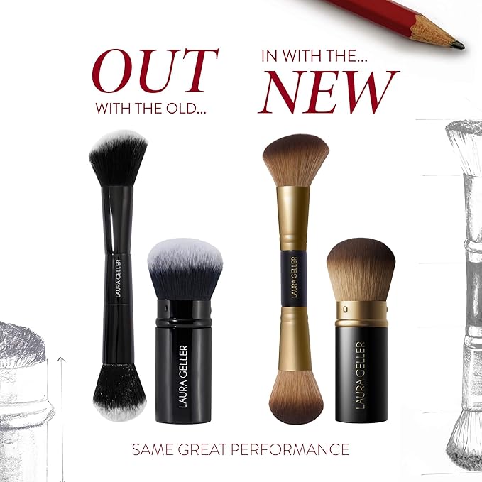 LAURA GELLER NEW YORK Cosmetic Professional Makeup Brushes - Cruelty-Free - 08 Face It All 2pc Makeup Brush Set - Kabuki Brush + Dual-Ended Blush and Bronzer Brush