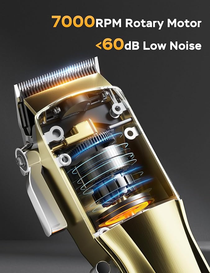 Hair Clippers for Men, Cordless & Corded Barber Clipper with 5Hrs Runtime, 7000RPM Rotary Motor & LED Display, Waterproof Professional Hair Cutting Kit for Men and Home Use (Gold)
