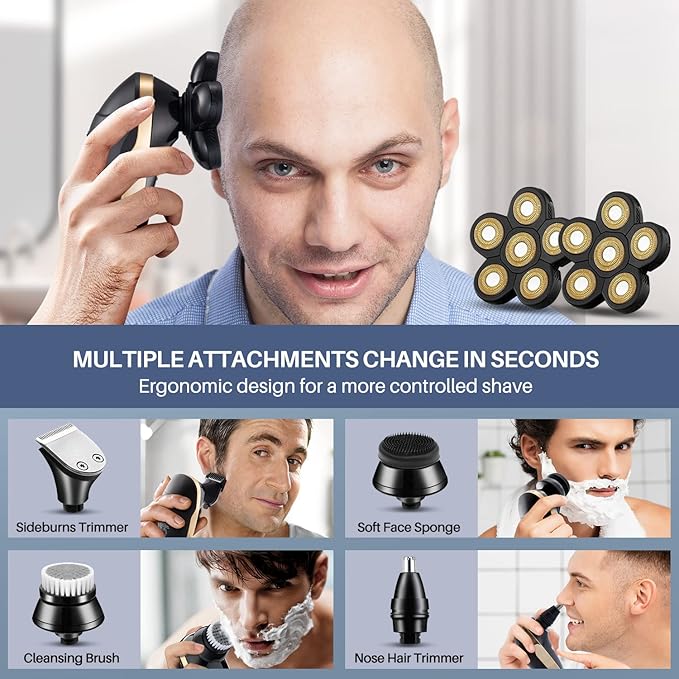 Head Shavers for Bald Men Rotary Electric Razor Cordless Electric Shaver Rechargeable Head Shaver Waterproof Mens Head Razor Multifunctional Shaving Grooming Kit for Balder