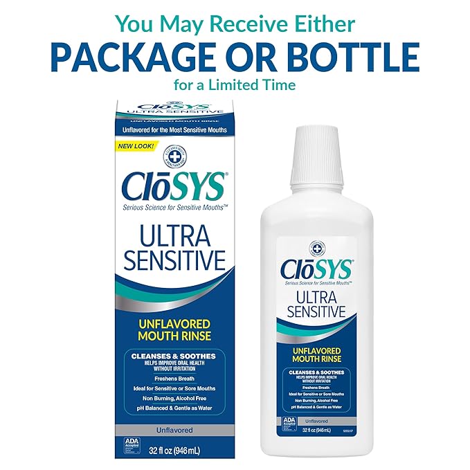 CloSYS Ultra Sensitive Mouthwash, 32 Oz, Pack of 3, Alcohol Free Mouthwash, Unflavored Mouth Wash, Dye Free, pH Balanced, Helps Soothe Entire Mouth