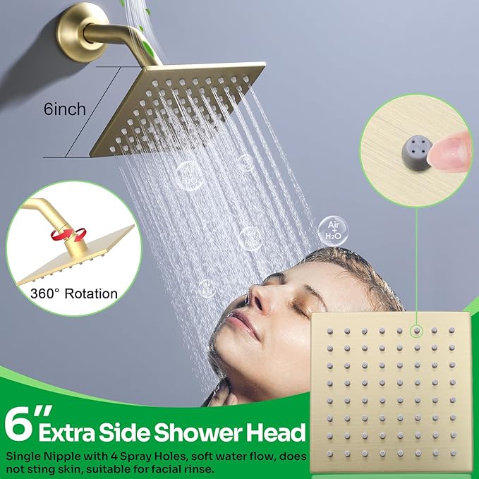 HOMEDEC Dual Shower System for Two, 15x28" Rain 4-Function & 6" Shower Heads, 5-Way Diverter Valves, Shower Faucet Set with Body Jets, Brushed Gold