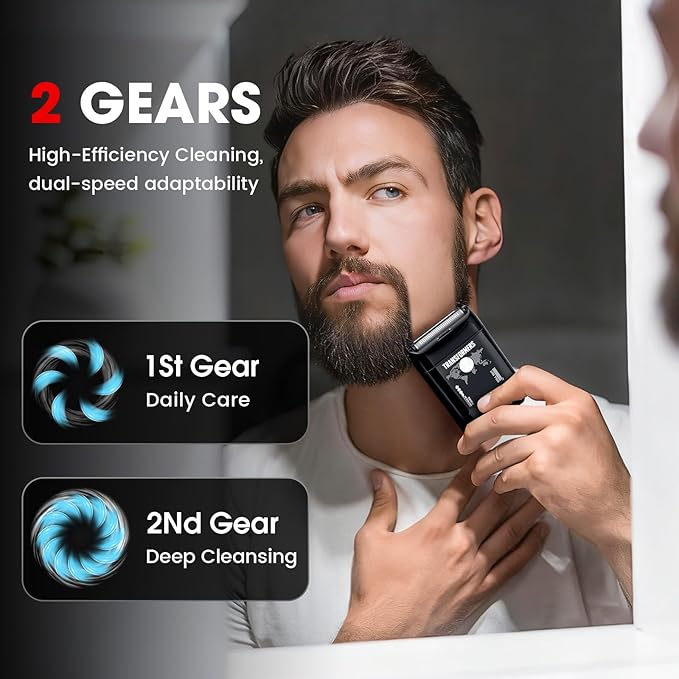 Transformers Electric Foil Shaver for Men：Portable Electric Razor for Face - IPX7 Waterproof Cordless Razor with LED Display - 2 Floating Blade USB-C Fast Rechargeable for Travel & Home