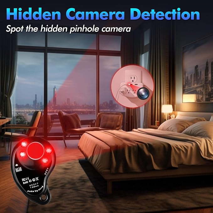 JMDHKK M8000 Hidden Camera Detector, Camera Finder,Bug Detector, Magnetic Tracker Detector, Portable Privacy Protection Device for Travel, Hotels, Vehicles, Offices, and Fitting Rooms (Black)