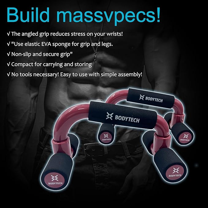 BODYTECH Push up Bars Strength Training with Foam 220 lbs.