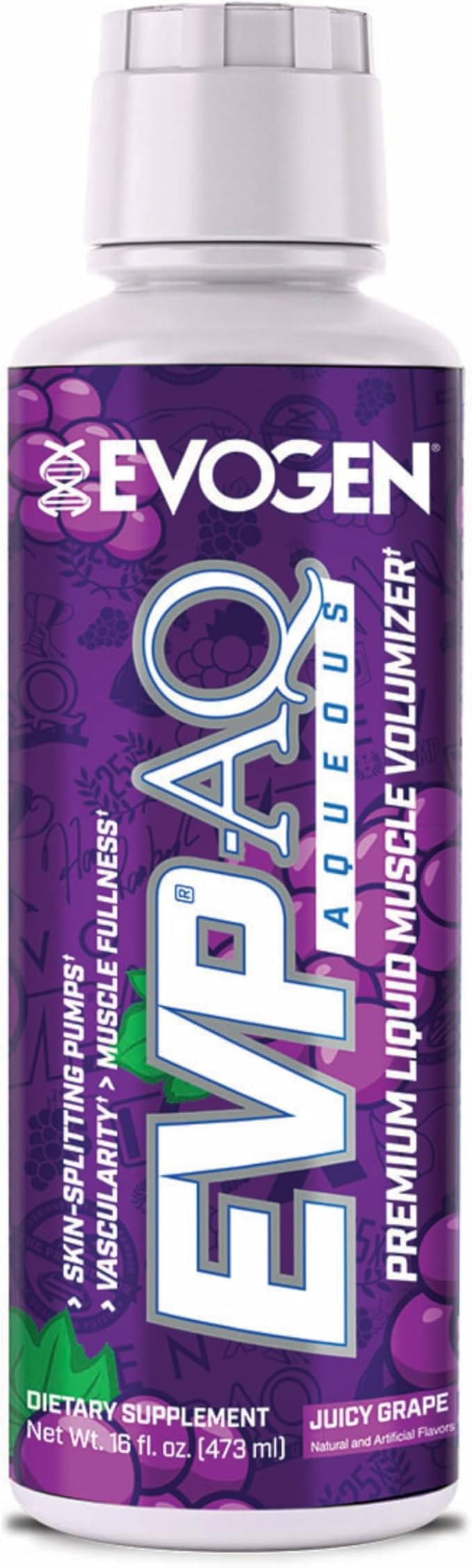 Evogen EVP AQ - Liquid Glycerol Muscle Volumizer | Pre Workout for Pumps, Vascularity, & Hydration | Premium Preworkout for Men & Women | Juicy Grape | 16 fl oz