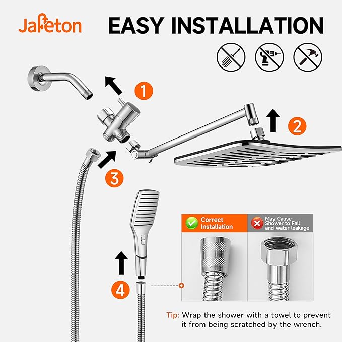 XXL 12.2" Rain Shower Head with Handheld Spray Combo, High Pressure Rainfall Shower Head, Height Adjustable Dual Shower Head, Luxury Waterfall Showerhead Bathroom