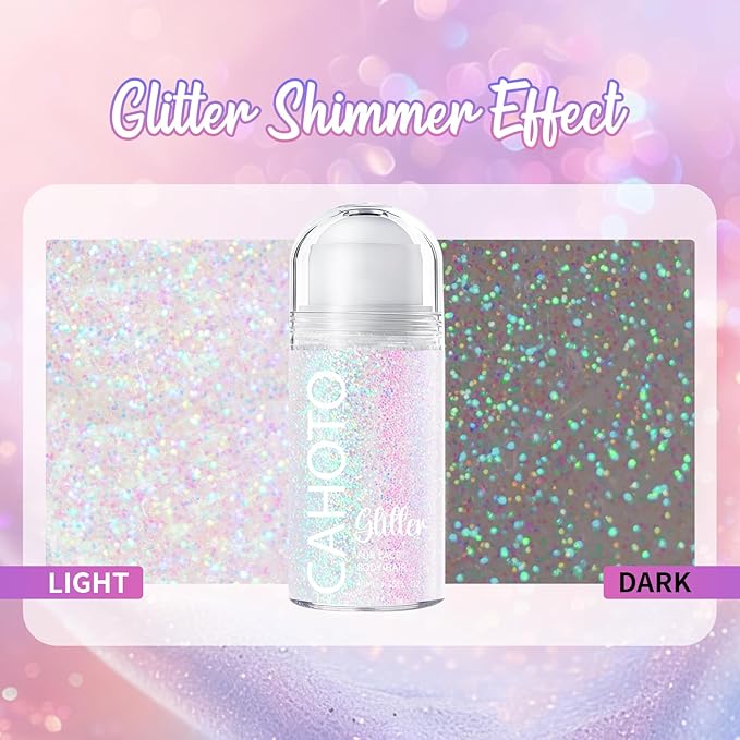 Pastel Rolling Glitter for Face Body & Hair, Sparkling Holographic Chunky Shimmer, Roll-on Sequins for Singer Concert Rave Festival Halloween Party Carnival, 1.35fl.oz