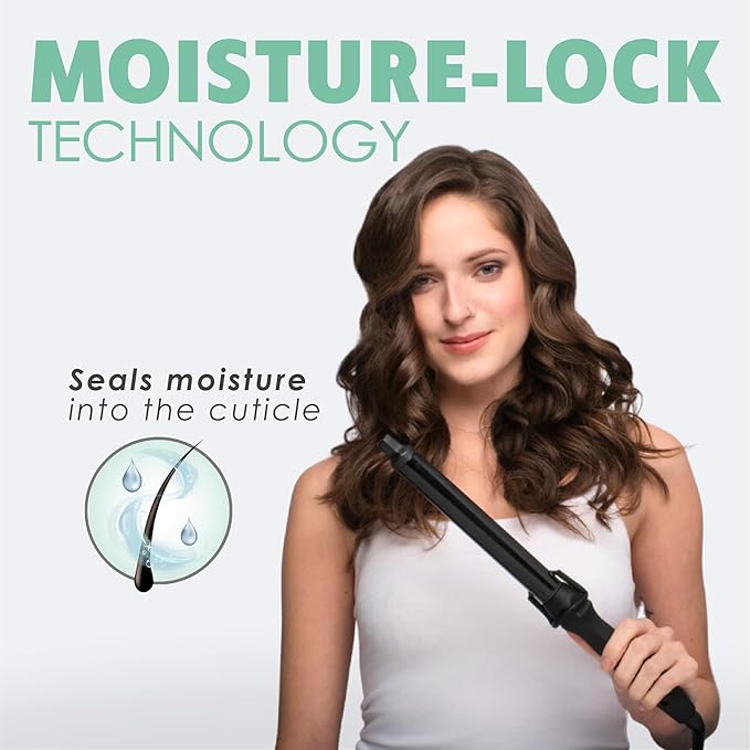 MINT Professional Clamp-Free Curling Wand 1 Inch for Long Hair | Extra Long Curl Wand w 4-Heater Ionic Ceramic Tourmaline Barrel | Best Curling Wands | Adjustable 230-430°F | Worldwide Dual Voltage