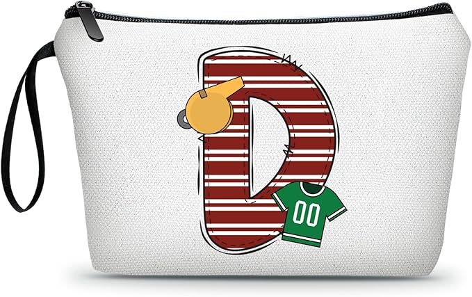 ARIOSEY Football Initial Birthday Graduation Gifts Cosmetic Travel Toiletry Bags Football Accessories Party Favors for Women Girls Daughter Niece Team Coach Friends -D