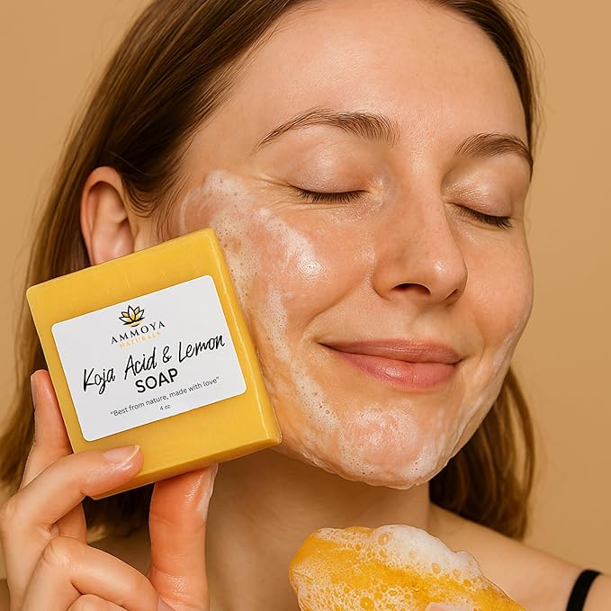 Ammoya Naturals Revitalizing Lemon Soap – Kojic & Turmeric Goat Milk Soap Bar with Essential Oils – Gentle Cleanser for Radiant, Glowing Skin, 4 oz