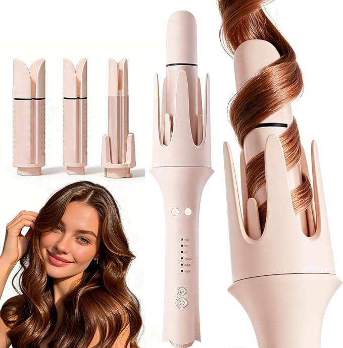 Automatic Curling Iron Rotating – 3-in-1 Self Curling Hair Curler with 3 Barrel Sizes for Loose Waves to Tight Curls, Negative Ion Ceramic, Anti-Tangle & Fast Heating, Safe Styling for All Hair Types