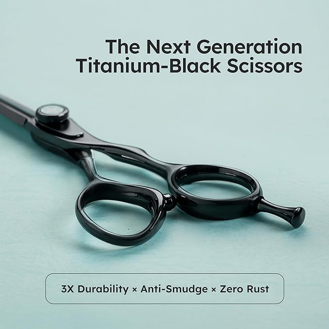 6" Professional Hair Scissors – Barber Shears Made with Titanium-Black VG-10 Steel, 3× Wear & Rust Resistance, Ergonomic Offset Handle and Convex Blade, Anti-Glare Matte Finish | K9 Shears