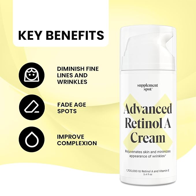 Supplement Spot Advanced Retinol A Cream - Moisturizer w/Vitamin E, Coconut & Almond Oil- Retinol Daily Anti-Aging Cream for Face – for Smoother Looking Skin (3.4 oz)