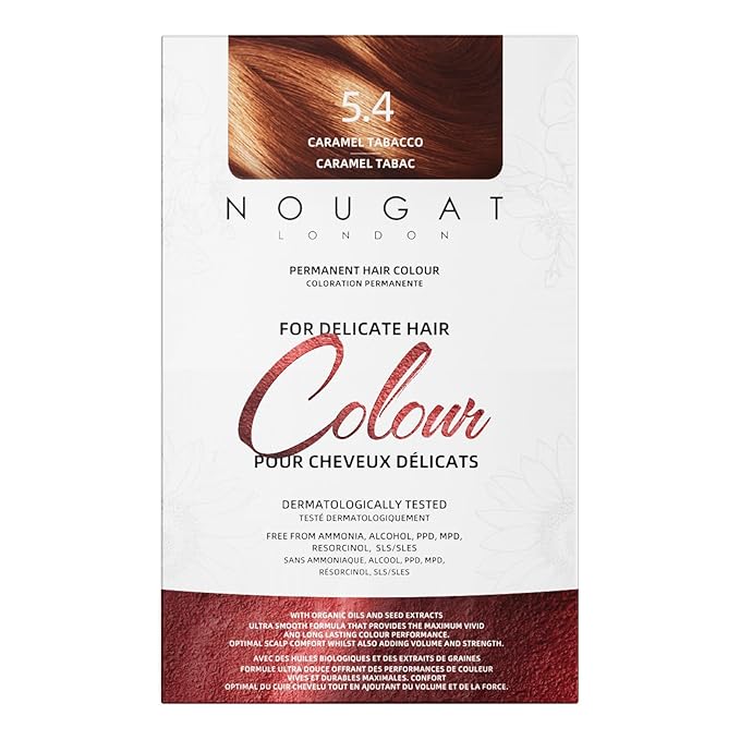 NOUGAT Caramel Tabacco Permanent Hair Color Kit - 100% Gray Coverage, Ammonia Free & PPD Free for Sensitive Scalp - 3-in-1 Color, Repair & Nourish System with Anti-Aging Hair Mask & Essence