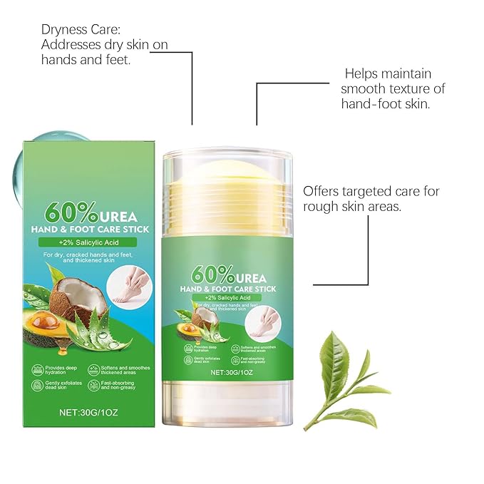 Urea Cream Stick, 60% Urea plus 2% Salicylic Acid Foot Cream Moisturizer for Dry Cracked Feet Knees Elbows Hands Hydrates &Nourish Foot Care for Softens Skin Smoothing Skin, 1.07 Oz