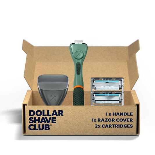 Dollar Shave Club | The Guest Pass Shave Set | 2 Swift Rinse Refill Cartridges, 1 Handle (Green), 1 Razor Cover