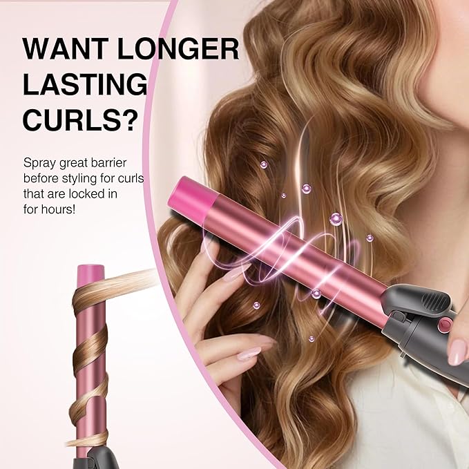 Rotating Curling Iron 1 Inch, Automatic Extra-Long Barrel Curling Iron with 30s Fast Heating for Beginners Long Hair Lasting Waves, Adjustable Temperature, Universal Voltage for Travel, Rose Gold