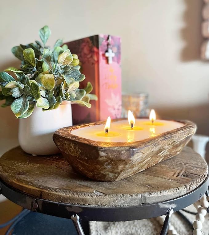 Aira Fall Dough Bowl Candle - Organic, Kosher, Vegan, Hand Carved Wood Bowl Candle & Aromatherapy Essential Oils - Hand-Poured 100% Soy Candle Wax - Paraffin Free, Long Lasting - Harvest Spice - 13 Oz