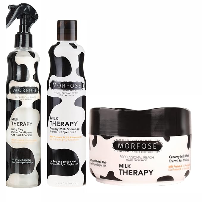 Morfose Professional Milk Therapy Creamy Hair Shampoo, Conditioner, and Mask for Dry, Damaged, or Brittle Strands, Repairs and Protects, Eliminates Dryness, Damage, and Split Ends
