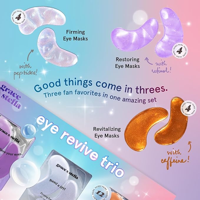 grace & stella Under Eye Patches (12 pairs) Eye Masks for Dark Circles and Puffiness - Valentines Gifts for Sister, Travel & Self Care Gifts, Bachelorette Party Favors - Vegan Cruelty-Free Skin Care