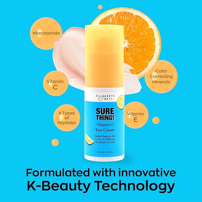 Elizabeth Mott Sure Thing Vitamin C Eye Cream – Hydrating & Brightening Eye Treatment for Dark Circles and Puffiness – Vegan, Fragrance-Free, Cruelty-Free Skincare – 15ml (0.5oz)