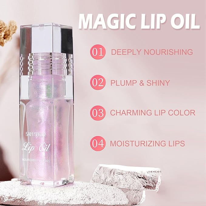 Color Changing Lip Oil,Clear to Pink Magic Big Lip