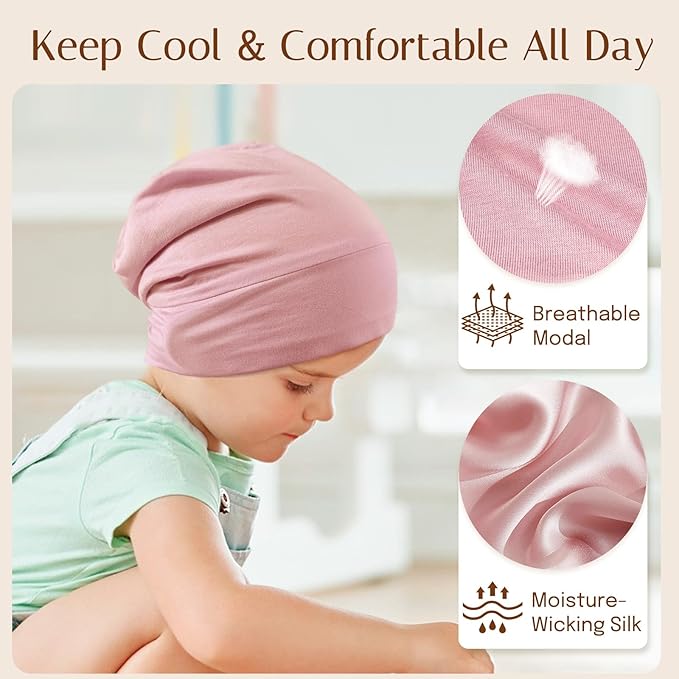 OLESILK Silk Baby Bonnet 6-12 Months: 100% Mulberry Silk & Modal, Anti-Frizz for Curly Hair, Adjustable Fit Growing Toddler