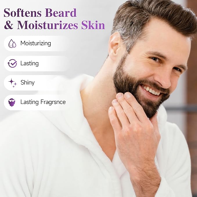 Beard Balm，5% Concentration Biotin Beard Balm for Men (2 oz) - Natural Mens Beard Oil with Castor Oil，Argan Oil, Jojoba Oil and Vitamin,Thickening for Beard，Beard Growth Softener