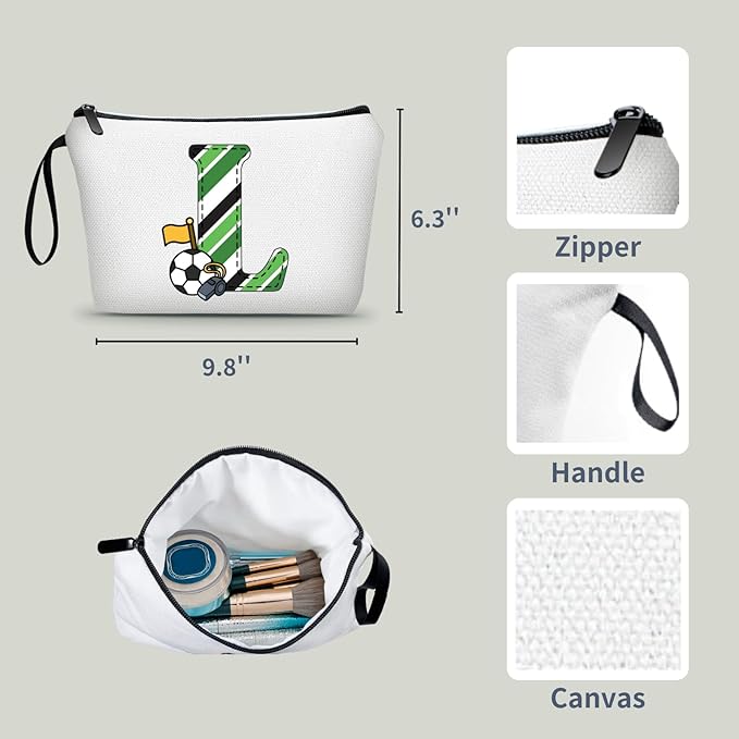 ARIOSEY Soccer Gifts Personalized Soccer Ball Cosmetic Bag for Purse Birthday Inspirational Gifts for Girls Women Team Coach Mom Stuff Travel Organizer-L