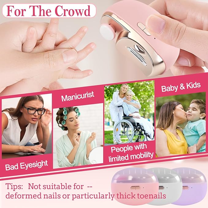3-in-1 Electric Nail Clippers, Upgrade Electric Nail Clippers for Kids or Adults, Electric Polishing Nail Clipper with Collector, Excellent Electric Nail Trimmer Gift for Your Loves (Cute-Pink)