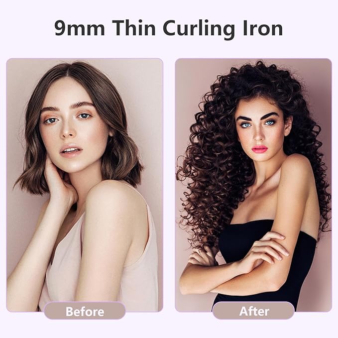 3/8 Inch Small Curling Iron Wand for Short & Long Hair, Ceramic Small Barrel Curling Iron Tiny Curling Wand with Adjustable Temperature, Include Heat Resistant Glove