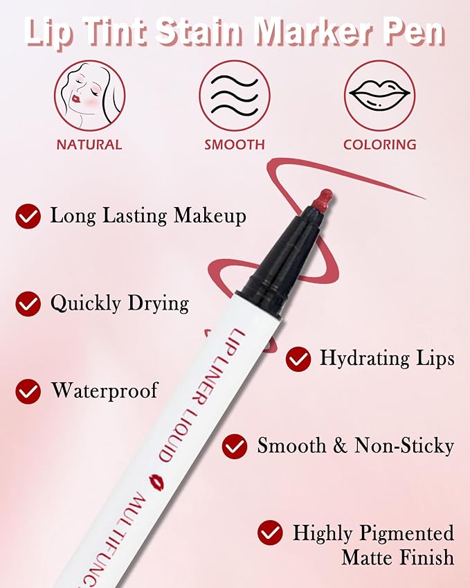 Lip Stain Marker Pen,2 Colors Nude Brown Pink Lip Liner Pencil,Matte Lip Tint Stain Liquid Lipstick,Longlasting Waterproof Precise Chisel Tip Smooth Lipliner,Natural Lip Makeup Gift for Women-05+07