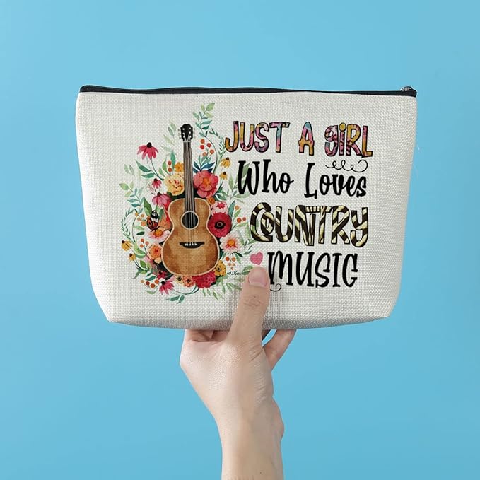 Country Music Lover Gift Guitar Gifts Musical Makeup Bag Singer Travel Pouch Friendship Christmas Birthday Graduation Gifts for Women Her Daughter Just A Girl Who Loves Country Music