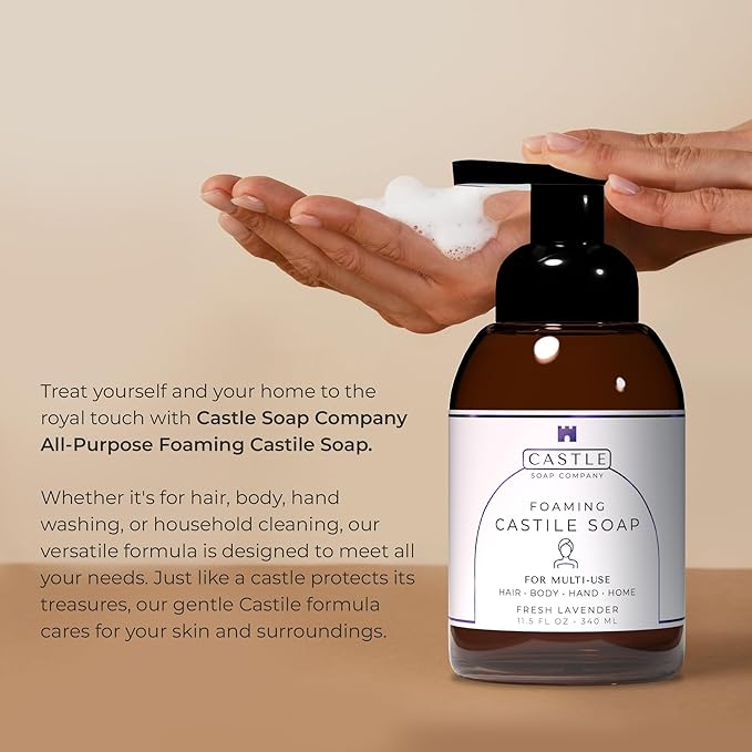 Castle Soap All-Purpose Foaming Castile Soap | Multi-Use for Hair, Body, Hands & Home | Nourishing Coconut Oil Formula | Sensitive Skin Friendly | Hydrating | 11.5 oz | Lavender and Eucalyptus
