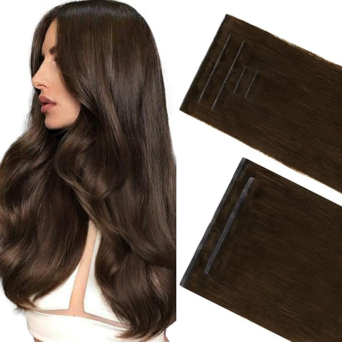 GOO GOO Invisi Edge Clip in Hair Extensions Set, 20inch 150g, 5pcs Injected Seamless PU Clip ins and 2pcs Classical PU Clip insip ins, Virgin Real Human Hair, #4A