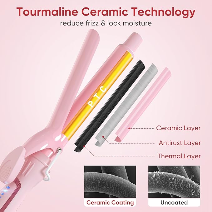 1 Inch Curling Iron, 5 Temperature Settings, Professional Spring Hair Iron for All Hair Types, Max 430℉ with Heat Resistant Mat (1 Inch Pink)