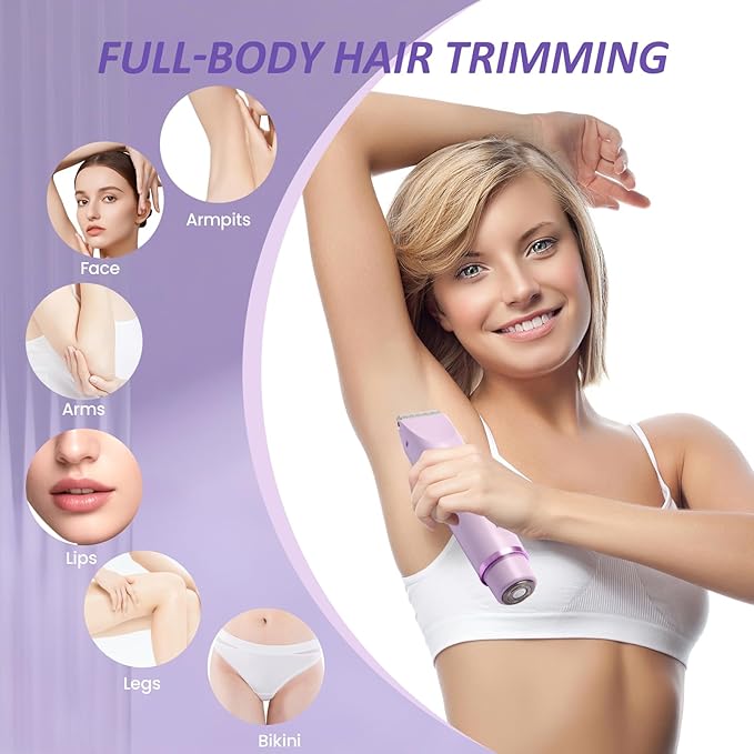 Bikini Trimmer for Women, 2-in-1 Electric Razor for Women, Cordless Electric Shaver Type-C with Cable, Bikini Trimmer for Body, Face, Underarm, Hypoallergenic, Wet & Dry Use, Waterproof